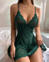 Bowknot Decor Sheer Mesh Lace Babydoll green