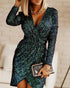 Long Sleeve Wrap Sequin Party Dress green