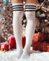 1Pair Christmas Striped Print Rhinestone Decor Long Socks white