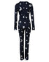 Christmas V-Neck Long Sleeve Functional Buttoned Flap Adults Pajamas One Piece purplish blue