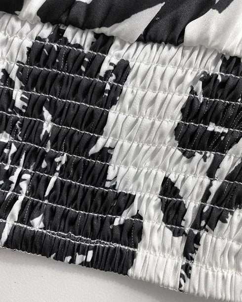 2 Pieces Outfit Floral Print Bell Sleeve Satin Blouse Top and Casual High Waist Work Pants Set black