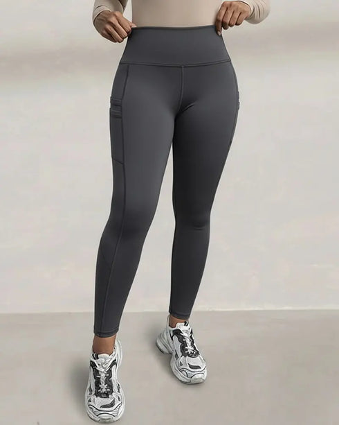 Winter Warm High Waisted Workout Athletic Leggings Tummy Control Butt Lifting Ultra Soft Thermal Lined Yoga Pants Women's Sportswear with Stacked Slit Pockets On Side Dark grey