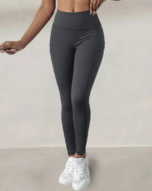 Winter Warm High Waisted Workout Athletic Leggings Tummy Control Butt Lifting Ultra Soft Thermal Lined Yoga Pants Women's Sportswear with Stacked Slit Pockets On Side Dark grey