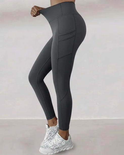 Winter Warm High Waisted Workout Athletic Leggings Tummy Control Butt Lifting Ultra Soft Thermal Lined Yoga Pants Women's Sportswear with Stacked Slit Pockets On Side Dark grey