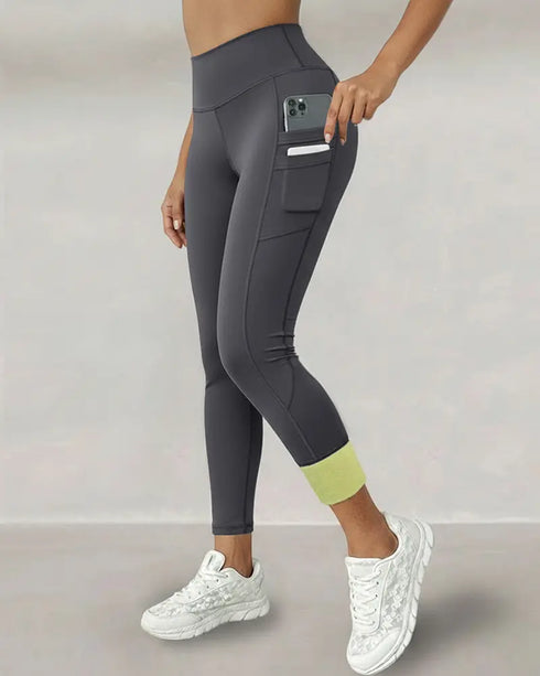 Winter Warm High Waisted Workout Athletic Leggings Tummy Control Butt Lifting Ultra Soft Thermal Lined Yoga Pants Women's Sportswear with Stacked Slit Pockets On Side Dark grey