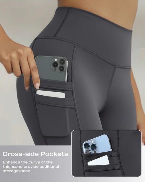 Winter Warm High Waisted Workout Athletic Leggings Tummy Control Butt Lifting Ultra Soft Thermal Lined Yoga Pants Women's Sportswear with Stacked Slit Pockets On Side Dark grey