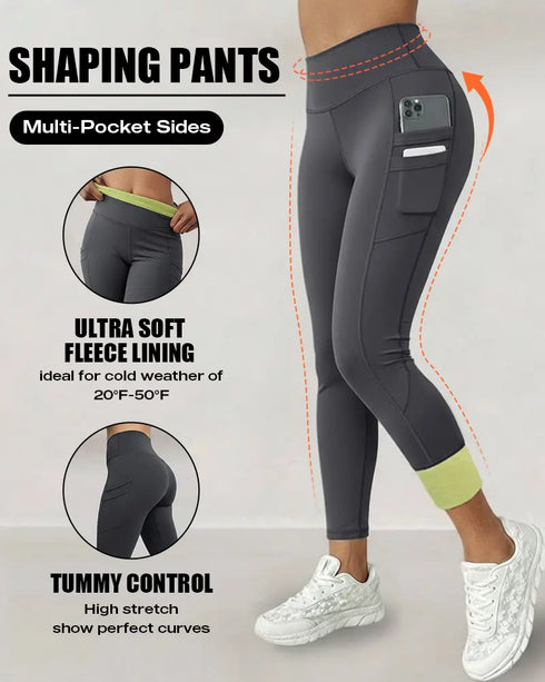 Winter Warm High Waisted Workout Athletic Leggings Tummy Control Butt Lifting Ultra Soft Thermal Lined Yoga Pants Women's Sportswear with Stacked Slit Pockets On Side Dark grey