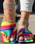 Rainbow Stripe Square Toe Slippers Multicolor