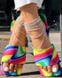 Rainbow Stripe Square Toe Slippers Multicolor