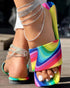 Rainbow Stripe Square Toe Slippers Multicolor