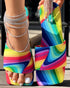 Rainbow Stripe Square Toe Slippers Multicolor