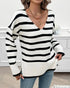 Striped V-Neck Long Sleeve Side Slit Knit Sweater white