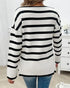 Striped V-Neck Long Sleeve Side Slit Knit Sweater white