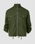 Flap Pocket Roll Tab Sleeve Drawstring Hem Zip Up Jacket Army green