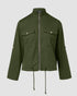 Flap Pocket Roll Tab Sleeve Drawstring Hem Zip Up Jacket Army green