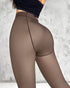 Fleece Lined Tights Sheer Fake Translucent Thermal High Waist Pantyhose Tights Leggings coffee