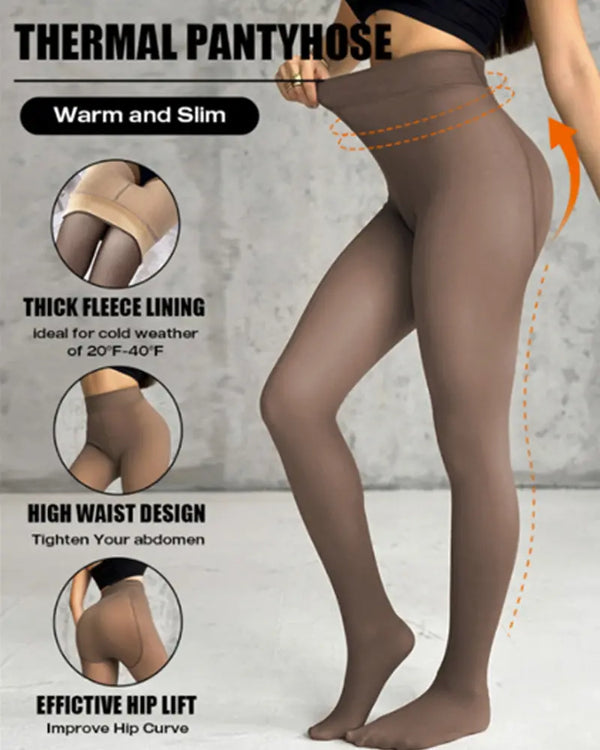 Fleece Lined Tights Sheer Fake Translucent Thermal High Waist Pantyhose Tights Leggings coffee