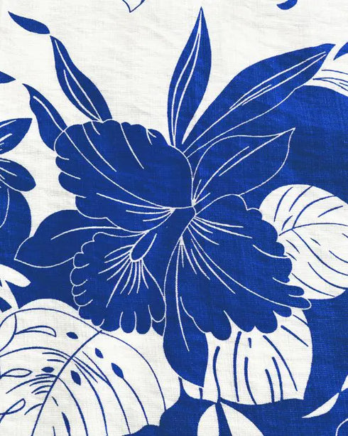 2 Pieces Outfit 3D Flower Decor Asymmetrical Neck Spaghetti Strap Top and Casual Floral Print Wide Leg Pants Set blue