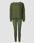 3 Piece Ribbed Tank Top and Crewneck Long Sleeve Tops High Waist Pants Tracksuit Army green