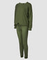 3 Piece Ribbed Tank Top and Crewneck Long Sleeve Tops High Waist Pants Tracksuit Army green