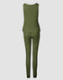3 Piece Ribbed Tank Top and Crewneck Long Sleeve Tops High Waist Pants Tracksuit Army green