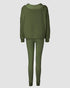 3 Piece Ribbed Tank Top and Crewneck Long Sleeve Tops High Waist Pants Tracksuit Army green