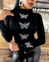 Rhinestone Butterfly Pattern Long Sleeve Top black