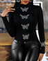 Rhinestone Butterfly Pattern Long Sleeve Top black