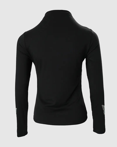 Rhinestone Butterfly Pattern Long Sleeve Top black