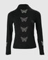 Rhinestone Butterfly Pattern Long Sleeve Top black