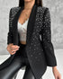 Rhinestone & Pearls Decor Shawl Collar Long Sleeve Blazer Coat black