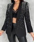 Rhinestone & Pearls Decor Shawl Collar Long Sleeve Blazer Coat black