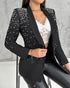 Rhinestone & Pearls Decor Shawl Collar Long Sleeve Blazer Coat black