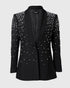 Rhinestone & Pearls Decor Shawl Collar Long Sleeve Blazer Coat black