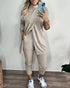 2 Piece Sequin Heart Pattern Mock Neck Long Sleeve Slit Top Leopard Print High Waist Cuffed Pants Lounge Sets beige