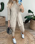 2 Piece Sequin Heart Pattern Mock Neck Long Sleeve Slit Top Leopard Print High Waist Cuffed Pants Lounge Sets beige