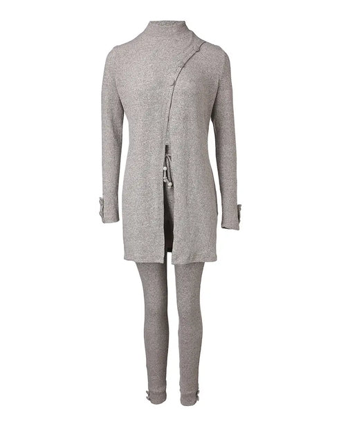 2 Piece Sequin Heart Pattern Mock Neck Long Sleeve Slit Top Leopard Print High Waist Cuffed Pants Lounge Sets beige