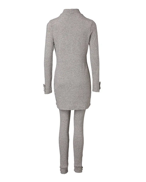 2 Piece Sequin Heart Pattern Mock Neck Long Sleeve Slit Top Leopard Print High Waist Cuffed Pants Lounge Sets beige