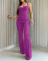 Sweatheart Neck Thick Strap Backless Lace-up Back Overalls Casual Seam Front Wide Leg Jumpsuit hot pink