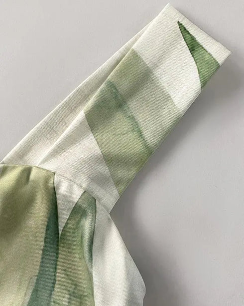 Plants Print Square Neck Thick Strap Maxi Dress Casual Slim Fit Side Slit Vacation Dress with Pockets green