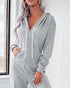 Hooded Kangaroo Pocket Design Stretchy Waist Cuffed Jumpsuit gray