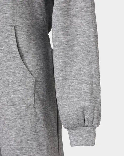 Hooded Kangaroo Pocket Design Stretchy Waist Cuffed Jumpsuit gray