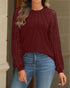 Contrast Lace Round Neck Lantern Sleeve Ruched Blouse Elegant Shirt Wine red