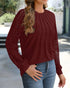 Contrast Lace Round Neck Lantern Sleeve Ruched Blouse Elegant Shirt Wine red