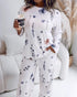 2 Pieces Outfit Letter and Heart Print Long Sleeve Top and Casual Plaid Pnats Sets with Pocket white