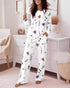 2 Pieces Outfit Plaid Print Pocket Design Long Sleeve Drop Shoulder Top and Plaid Print Elastic Waist Wide Leg Pants Set Casual Pajamas Set white