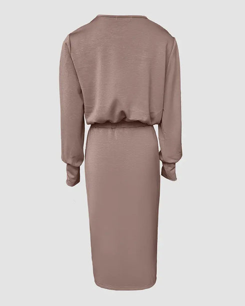 2 Pieces Outfit NOPE. not today Slogan Print Long Sleeve Stretchy Hem Crop Top and High Waist Drawstring Elastic Waist Slit Casual Skirt Set coffee