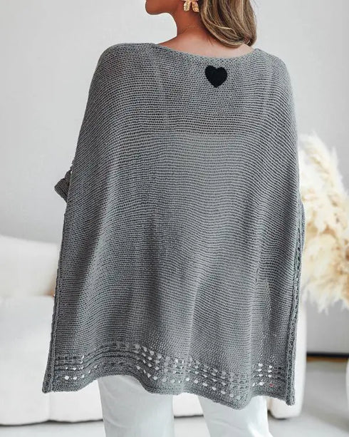 Solid Batwing Sleeve Hollow-out Crochet Pattern Top Casual Cover Up gray