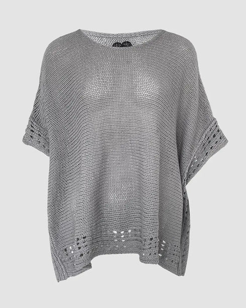 Solid Batwing Sleeve Hollow-out Crochet Pattern Top Casual Cover Up gray