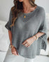 Solid Batwing Sleeve Hollow-out Crochet Pattern Top Casual Cover Up gray